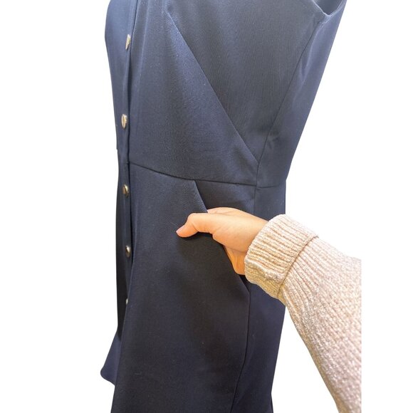 Loft Sleeveless Navy Button-Down Dress w/Ruffle Hem Size 8 - Picture 6 of 9